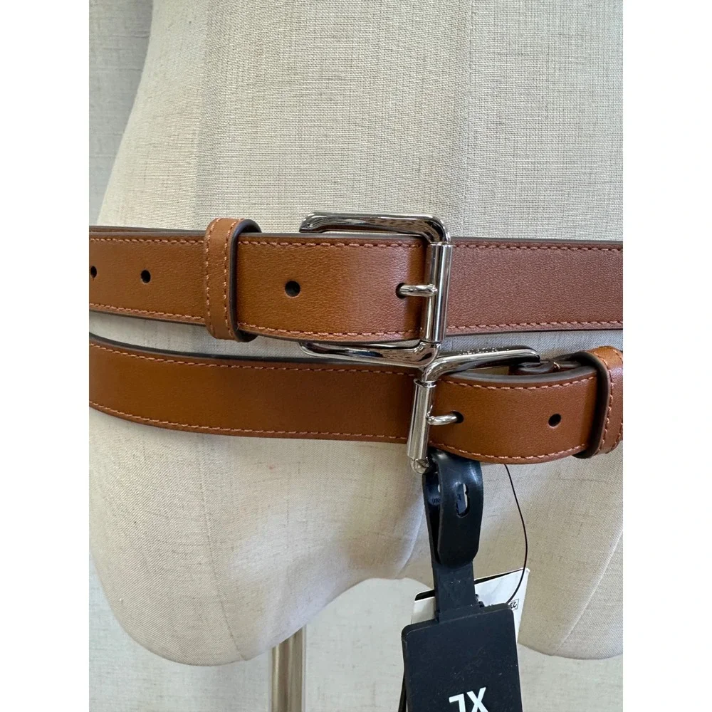 Lauren Ralph Lauren Leather Solid Brown Double Wrap Stacked Belt Size XL New NWT